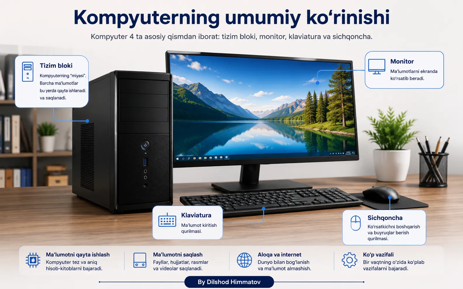 Ta'lim, tibbiyot, bank, transport va ishlab chiqarish sohalarida kompyuterlar